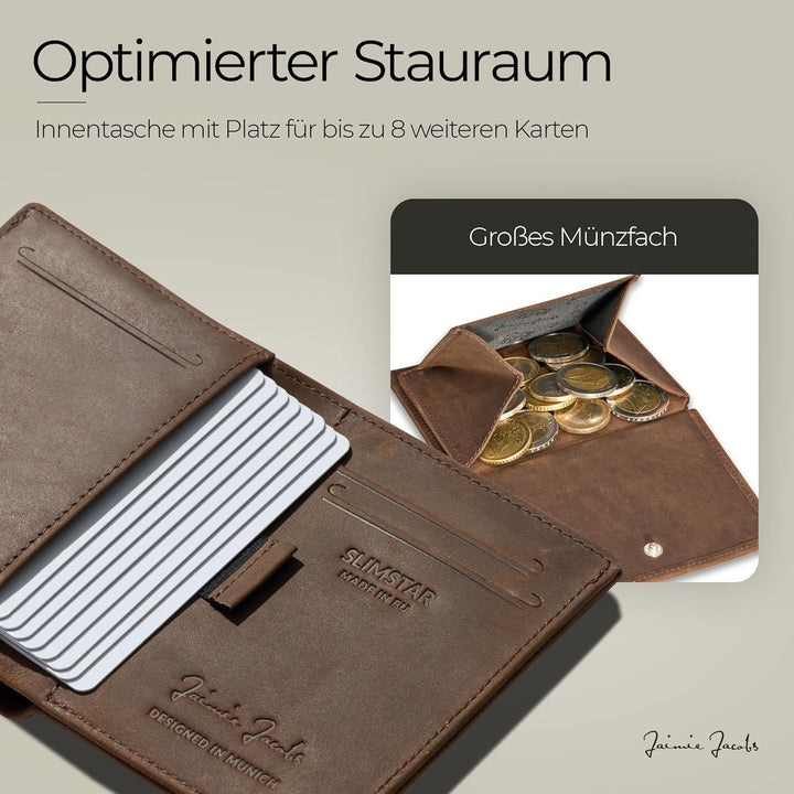 Jaimie Jacobs SLIMSTAR Geldbeutel dünne Geldbörse Leder Slim Wallet Hochformat Herren (Büffelleder D