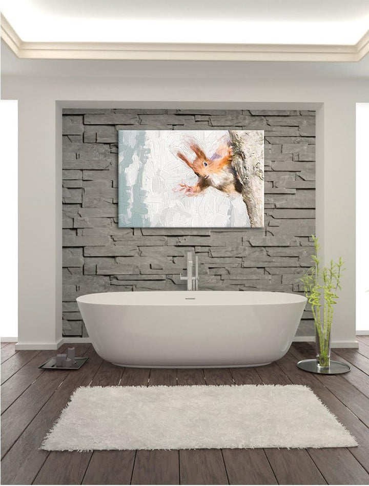 Pixxprint Neugierig rotes Eichhörnchen Kunst Pinsel Effekt, Format: 100x70 auf Leinwand, XXL riesige