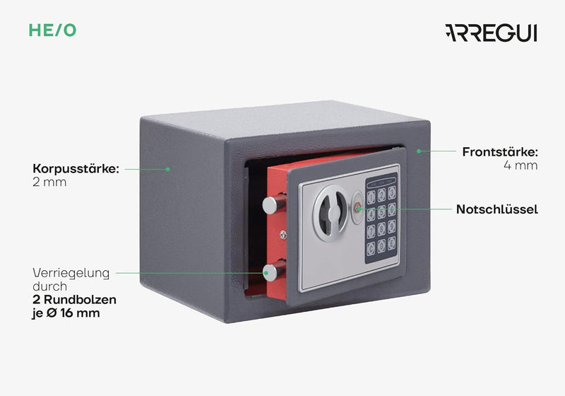 Domus HE/0 Tragbarer elektronischer Tresor, Dunkelgrau