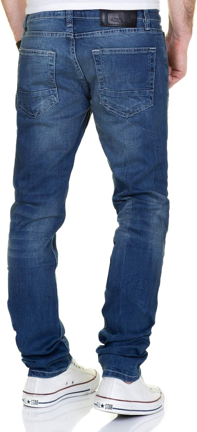 MERISH Jeans Herren Slim Fit Jeanshose Stretch Designer Hose Denim (42W /32L, 2100-02 Blau), 42W / 3