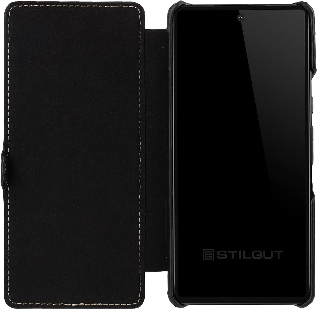 STILGUT Book Case kompatibel mit Google Pixel 6 Pro Hülle aus Leder mit Clip-Verschluss, Lederhülle,