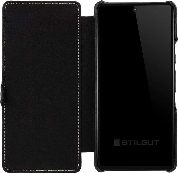 STILGUT Book Case kompatibel mit Google Pixel 6 Pro Hülle aus Leder mit Clip-Verschluss, Lederhülle,