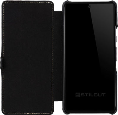 STILGUT Book Case kompatibel mit Google Pixel 6 Pro Hülle aus Leder mit Clip-Verschluss, Lederhülle,