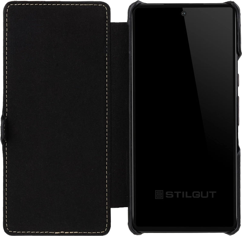 STILGUT Book Case kompatibel mit Google Pixel 6 Pro Hülle aus Leder mit Clip-Verschluss, Lederhülle,