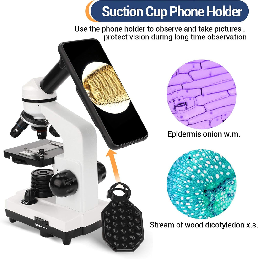 Mikroskop für Kinder Erwachsene 100X-1000X mit Objektträger Set, Dual-LED-Beleuchtung,Professionelle