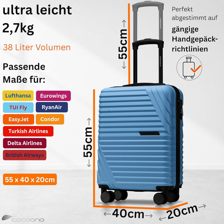 Cocoono Premium Handgepäck Koffer 55x40x20cm - passend für Ryanair, Lufthansa, Eurowings und co. I 3
