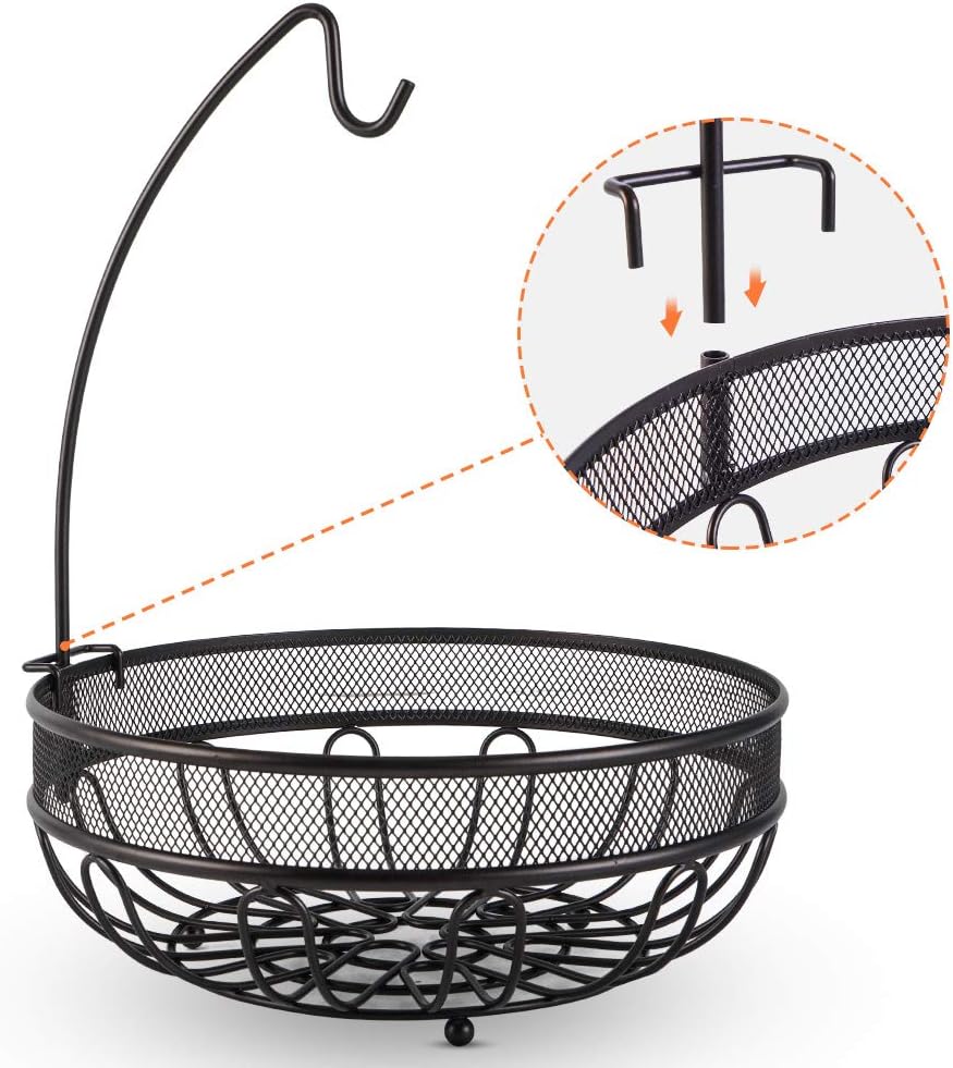 Obstkorb mit Bananenhalter, Obstschale, Gemüsekorb aus Metall, stehend, tägliche Küchenaufbewahrung,