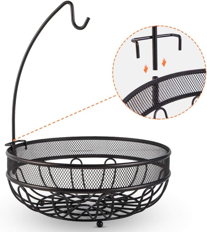 Obstkorb mit Bananenhalter, Obstschale, Gemüsekorb aus Metall, stehend, tägliche Küchenaufbewahrung,