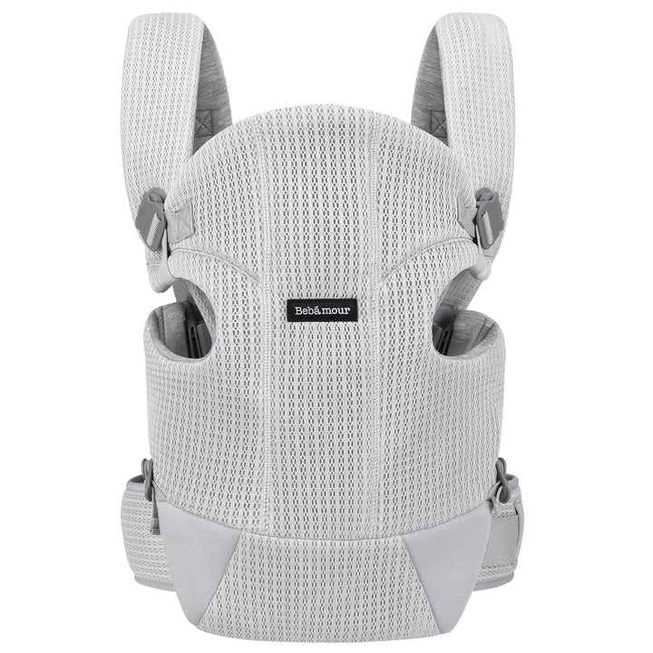 Bebamour Babytrage Vorder und Rückentrage mit 2 Schulterlätzchen,Light Grey, Light Grey