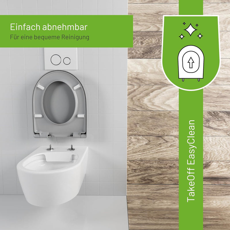 LUVETT® WC-Sitz mit Absenkautomatik D140 D-Form Soft Close® & TakeOff EasyClean Abnahme, hygienisch