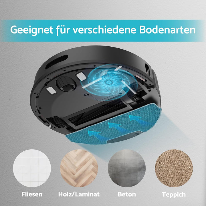 aeco VacuBot X5 Saugroboter mit Wischfunktion (5000 Pa, ideal für Tierhaare, LiDAR Laser Navigation,