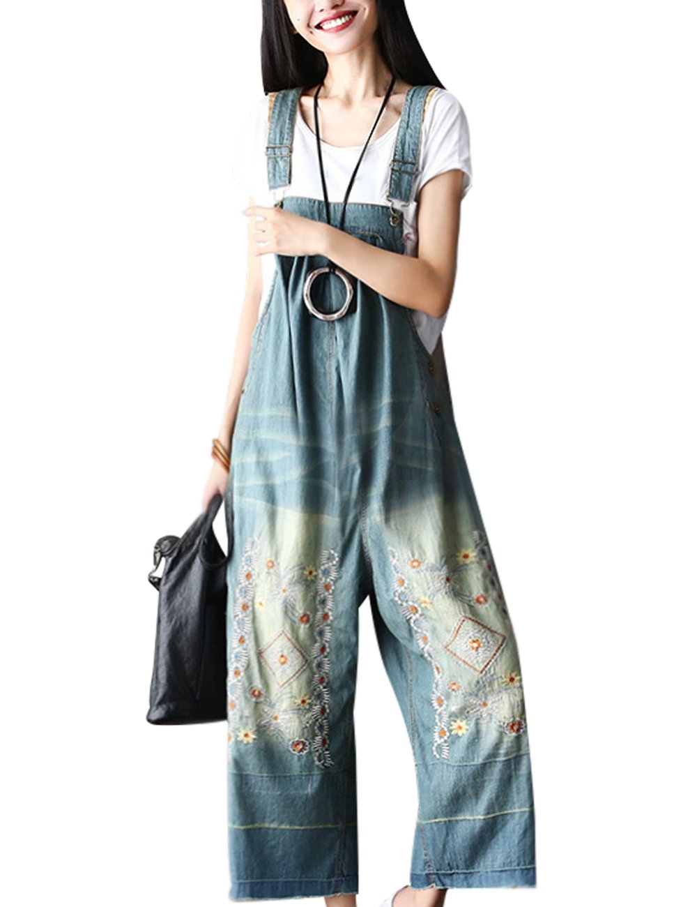 Youlee Damen Sommer Breites Bein Hose Denim Latzhose Overall Hosen S Stil 1 Blau, S Stil 1 Blau