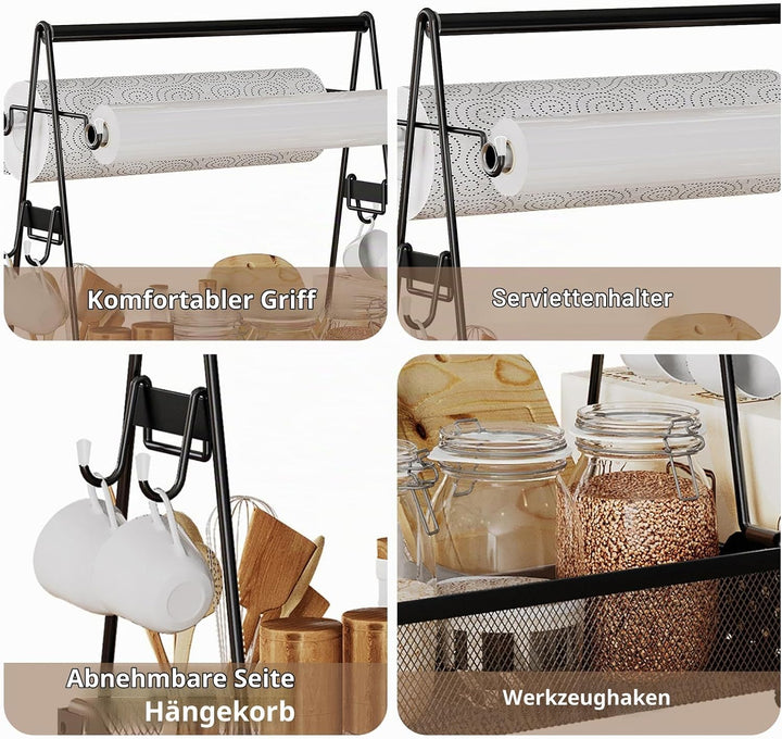 Grill-Caddy, Grill-Utensilienbehälter, BBQ-Caddy mit Papierhandtuchhalter und 4 Haken Küchen-Gewürz-