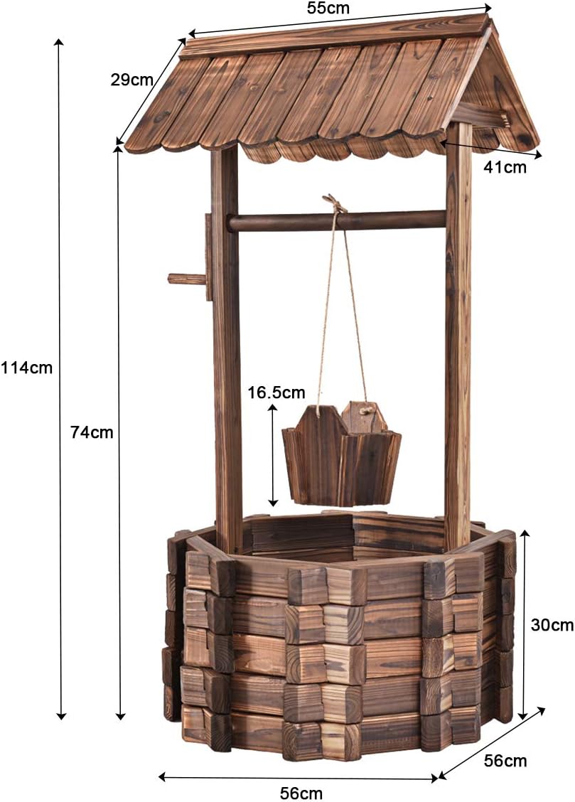 DREAMADE Holzbrunnen mit Dach, Dekobrunnen aus Tannenholz, 115 x 60 x 76 cm, Wunschbrunnen, Gartenbr