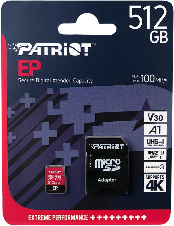 Patriot 512GB A1 V30 Micro SD Card for Android Phones and Tablets, 4K Video Recording 512 GB, 512 GB
