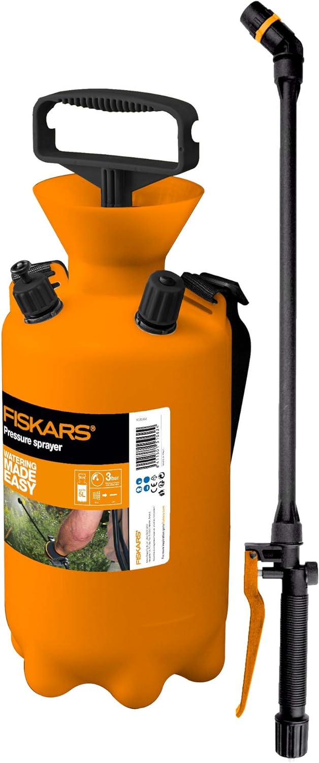 Fiskars Drucksprüher, Für Pflanzenbehandlungen auf Wasserbasis, Einstellbares Sprühbild, Sicherheits