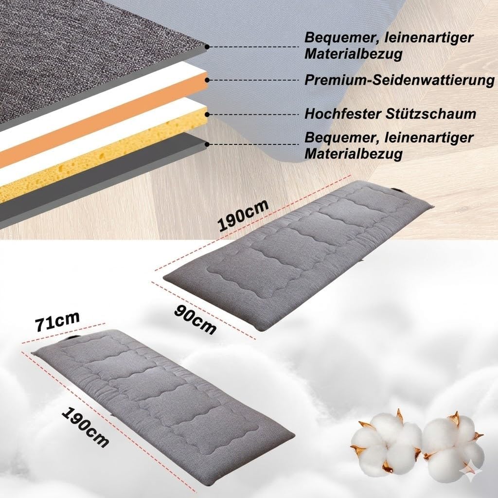 MAXYOYO Tragbare Faltbare Futon -Matratze, Hypoallergenischer Stoff Und Speicherschaummatratzenpad M