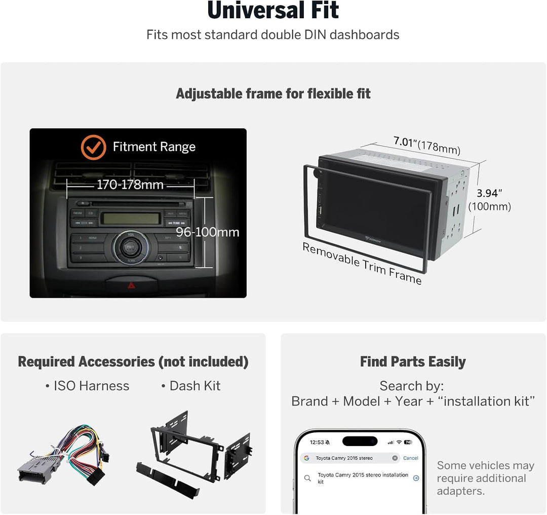 Eonon 7 Zoll Linux Doppel-Din-Autoradio, kabellos, CarPlay, Android Auto, Schnellladung, USB, DSP, B