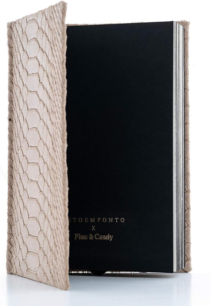 Fine & Candy Notizbuch, Grau, Hardcover, Leder, Kroko-Muster und glatte Blätter, Grösse S A6 (15 x 1