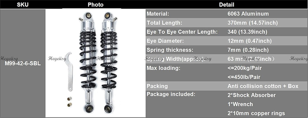 Hegeiisy 340mm 7mm Feder Universal Motorrad Stossdämpfer Hinterradaufhängung ATV Quad Scooter Dirt B