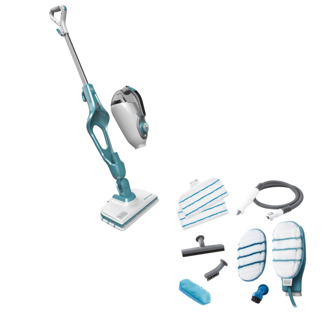 Black+Decker 15-in-1 Dampfbesen Steam-mop (mit Steamitt Dampfhandschuh zur Oberflächenreinigung, Aut