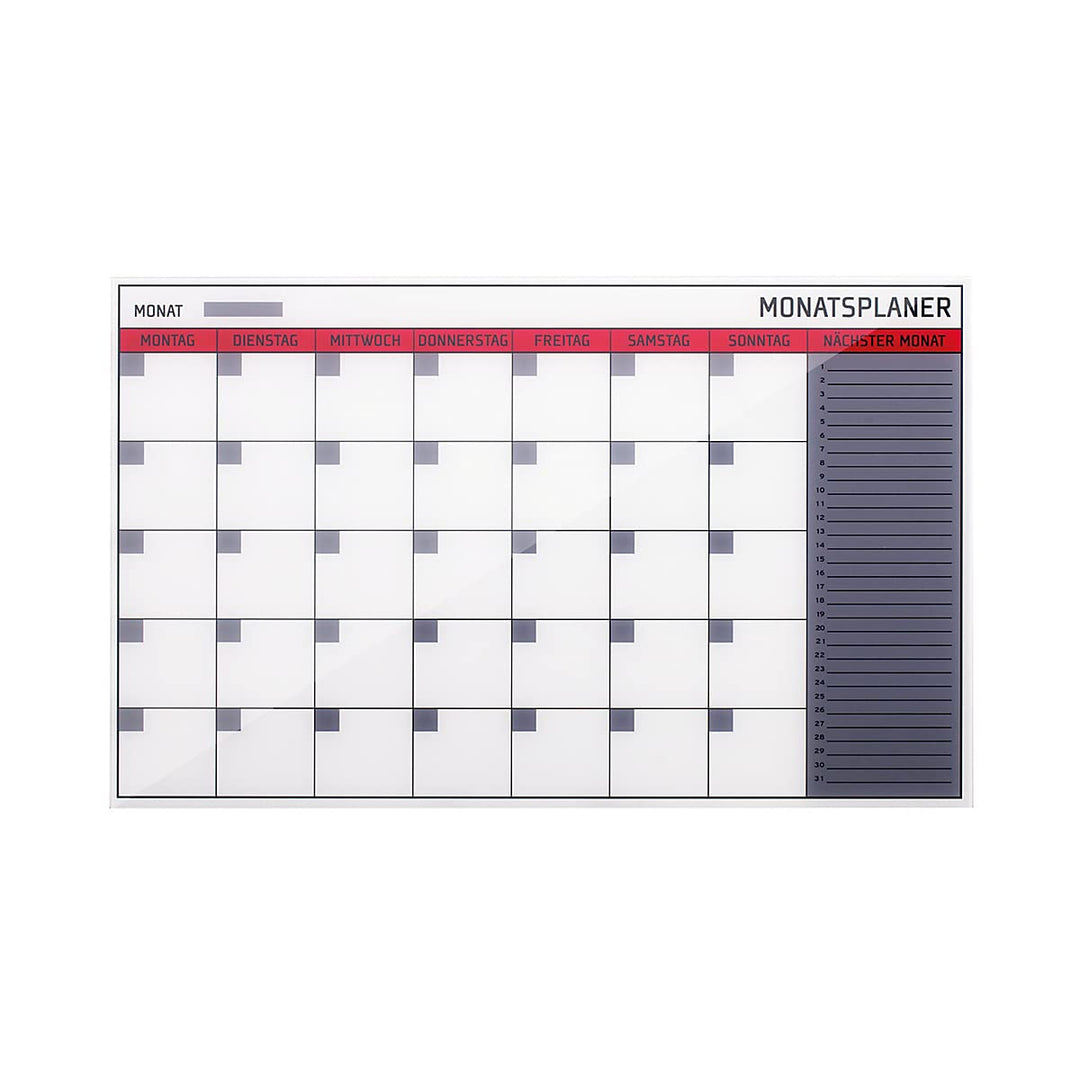 Bi-Office Glas Monatsplaner, Magnetisch, Rahmenlos, 78 x 48 cm