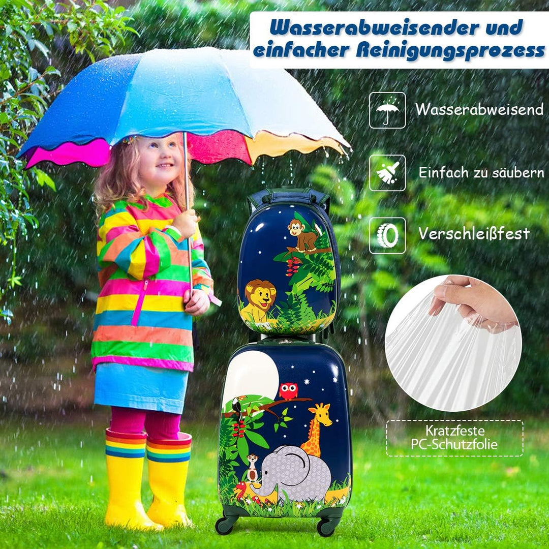 COSTWAY 2tlg Kinderkoffer + Rucksack, Kindertrolley aus Kunststoff, Kindergepäck, Kinder Kofferset H
