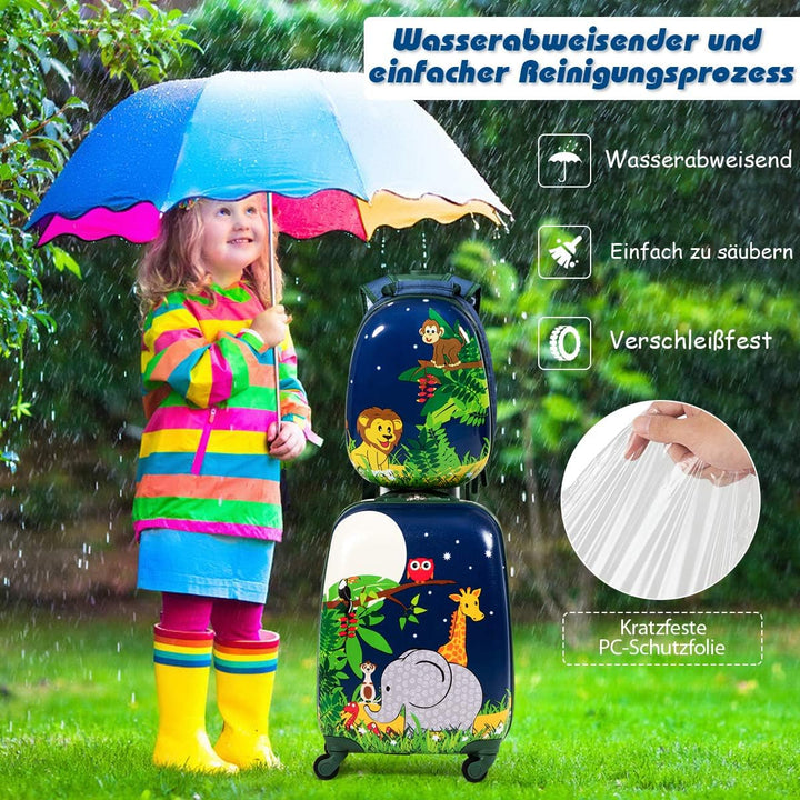 COSTWAY 2tlg Kinderkoffer + Rucksack, Kindertrolley aus Kunststoff, Kindergepäck, Kinder Kofferset H
