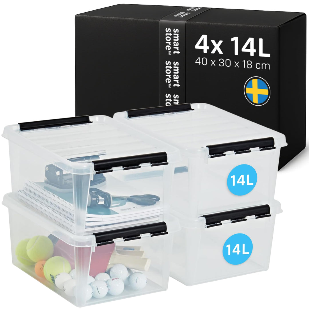 SmartStore ﻿aufbewahrungsbox mit deckel, 14 l, 4er-Pack, verstärkt, gross, transparent, für Lebensmi