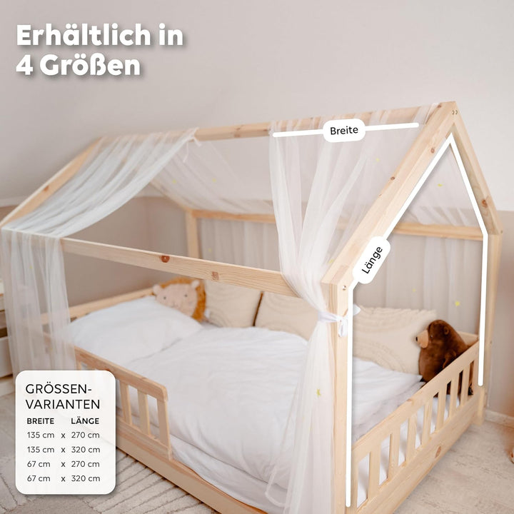 lilimaus Hausbett Himmel mit leuchtenden Sternen - Betthimmel Hausbett Deko - Geschenk Mädchen & Jun