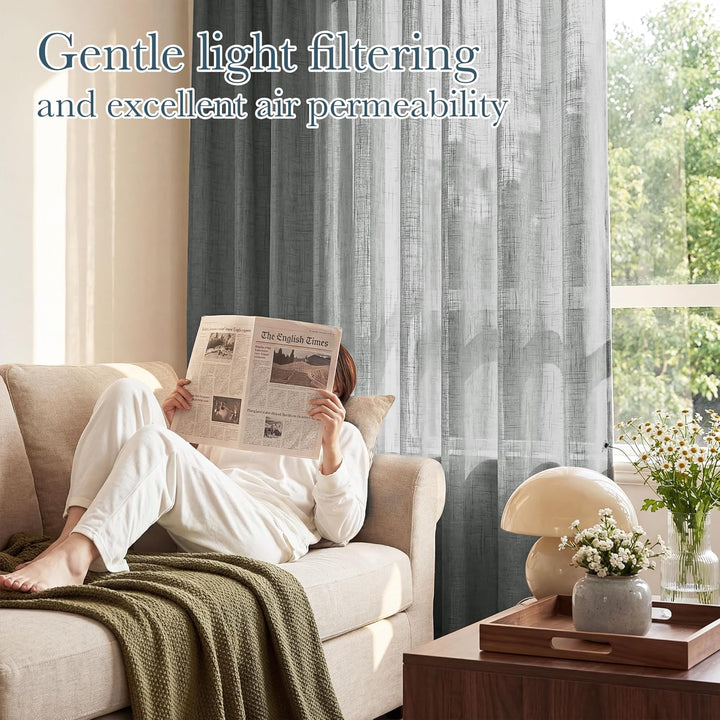 PONY DANCE Vorhänge Kurz Leinenoptik Gardinen für Küche Dekoschals Vorhang Leinenoptik Halbtranspare