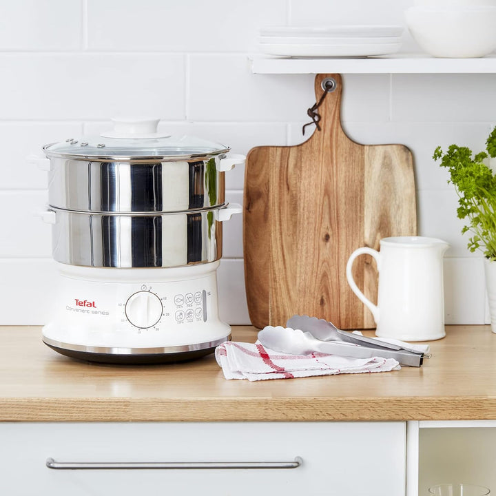Tefal Dampfgarer VC1451 | 2 Edelstahlbehälter | 6L Fassungsvermögen | 24cm Durchmesser | Timer und a