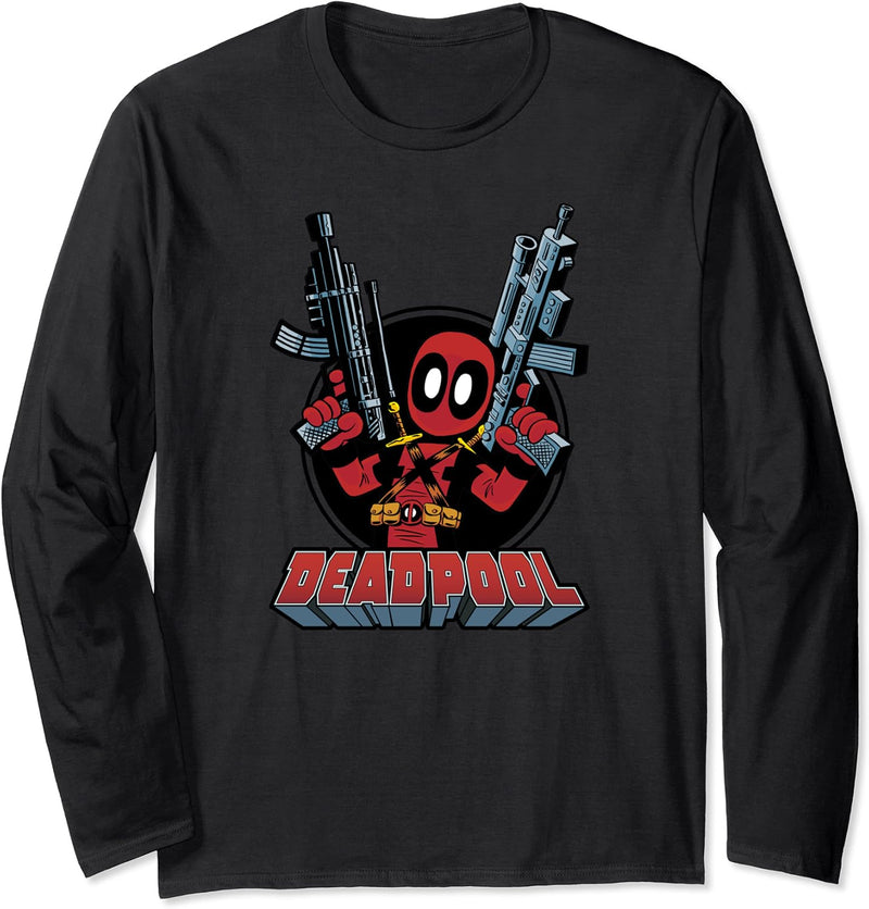 Marvel Deadpool Cartoon Guns Langarmshirt