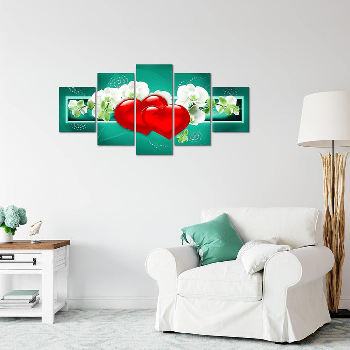 Runa Art Wandbilder Blumen Orchidee 5 Teilig Bild auf Vlies Leinwand Deko Wohnzimmer Herz Abstrakt T