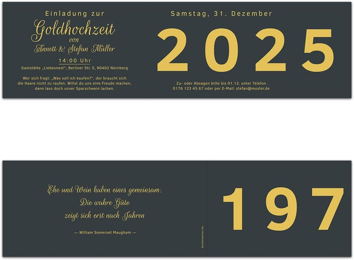 10 x Hochzeitseinladungen Goldhochzeit goldene Hochzeit Einladung - Jahrzehnt Sprung