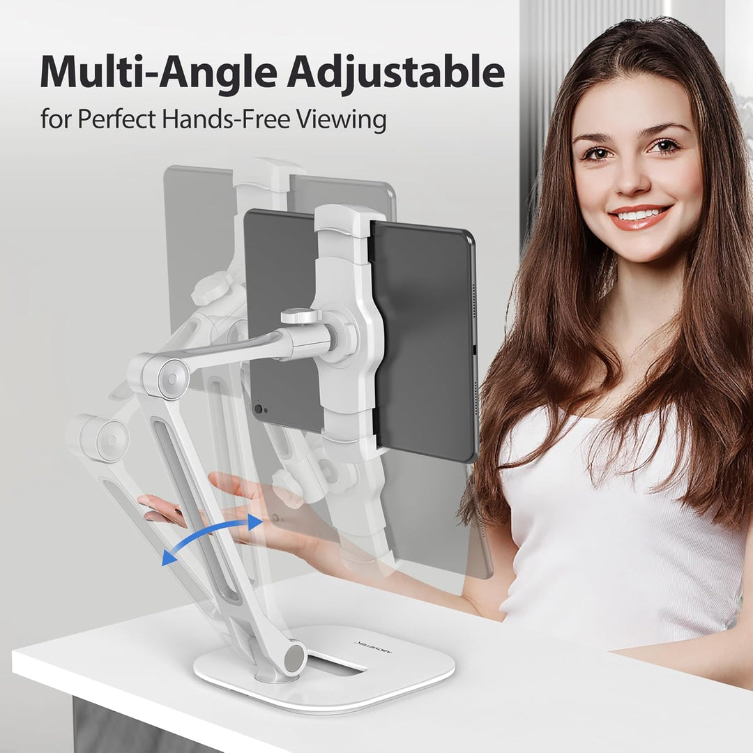 AboveTEK Long Arm Aluminium Tablet Ständer, Klapp Tablet Ständer mit 360 ° Swivel Clamp Halterung, p