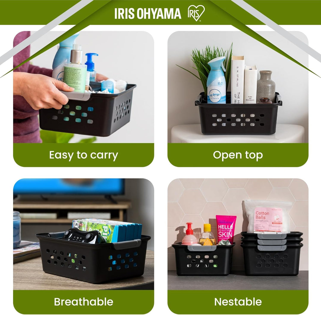 Iris Ohyama, 6er-Set Aufbewahrungskörbe 5L, stapelbare & platzsparende Kunststoffboxen, Organizer fü