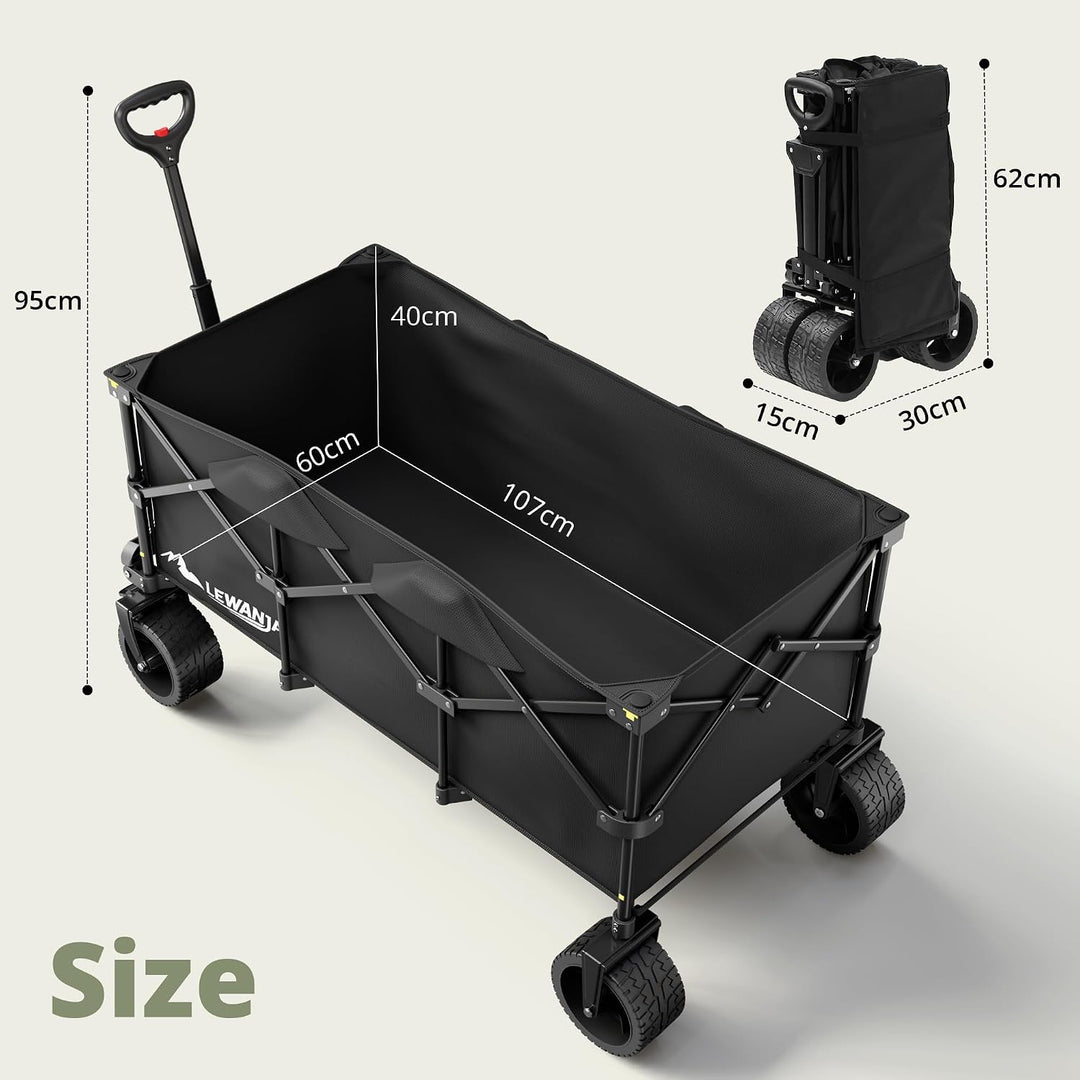 LEWANJA 250L Bollerwagen Faltbar, Robuster Handwagen mit 200kg Tragkraft, Breite Räder mit Bremse &amp;