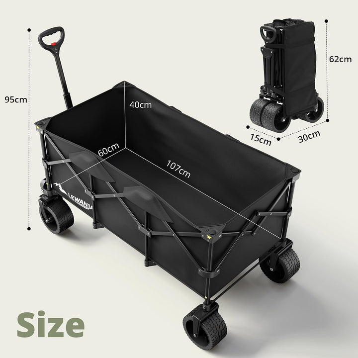 LEWANJA 250L Bollerwagen Faltbar, Robuster Handwagen mit 200kg Tragkraft, Breite Räder mit Bremse &amp;