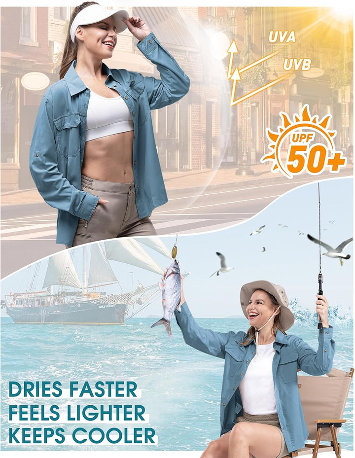 33,000ft Hemd Damen UPF50+ UV Schutz Outdoorhemd Schnelltrocknend Freizeithemd Langarm Funktionshemd