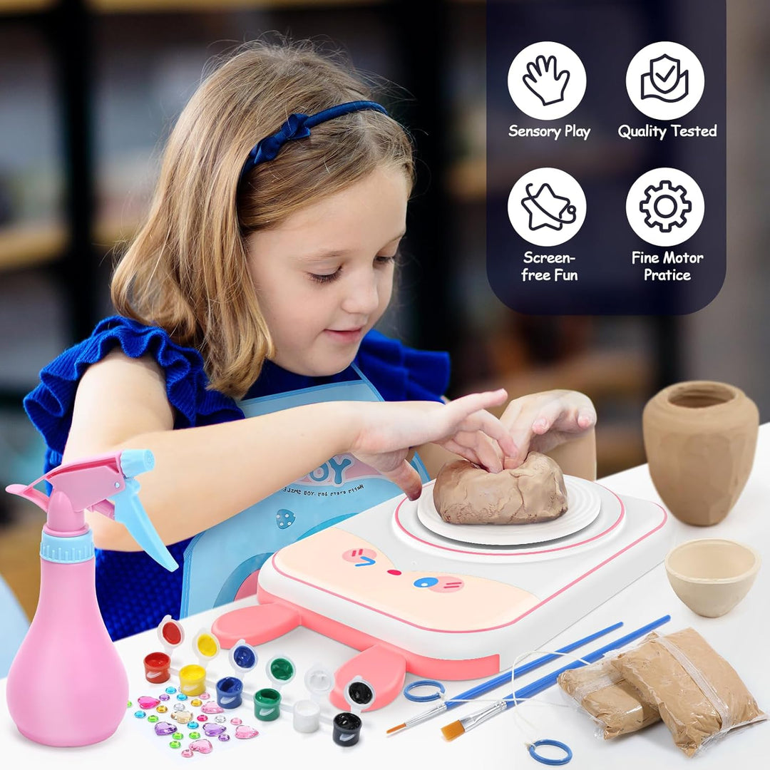 Skirfy Töpferset für Kinder, Töpferscheibe Elektrisch für Kinder, Mini Töpferscheibe mit Töpferton,T