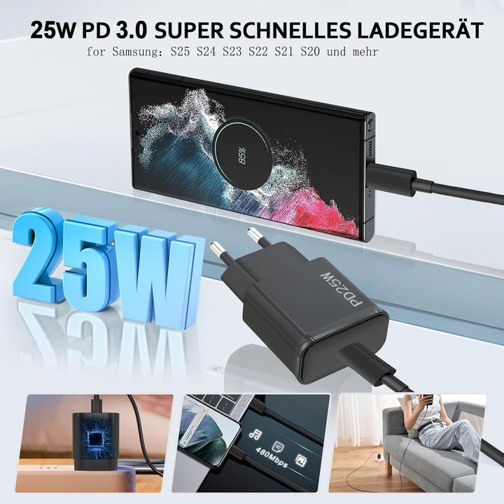 USB C Ladegerät, 2-Pack 25W Ladegerät USB C für ladekabel Samsung schnellladekabel mit Samsung Galax