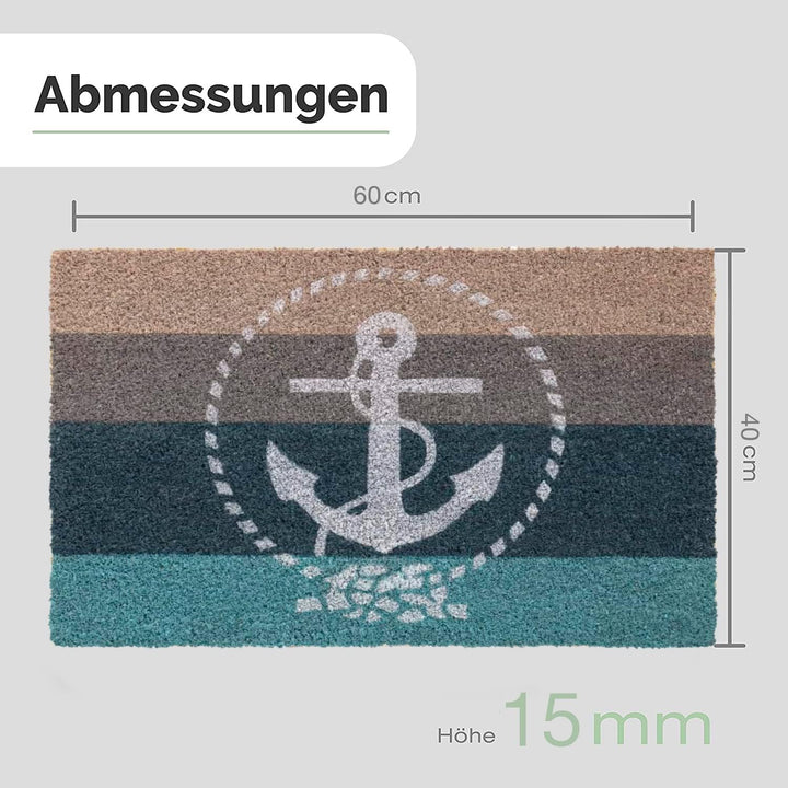 Entrando Kokos Fussmatte mit Anker Motiv für die Haustür - innen, aussen, robust, wetterfest, rutsch