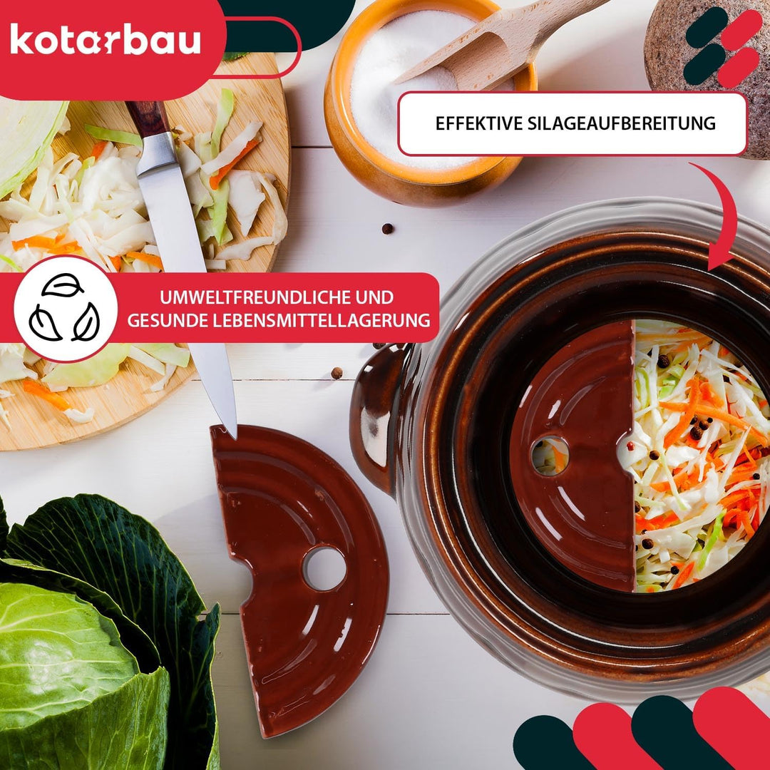 KOTARBAU® Gärtopf 8 L Steinguttopf mit Deckel und Beschwerungsstein Hermetisch Sauerkrauttopf Gurken