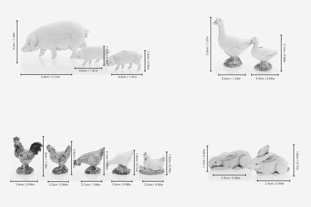 Moranduzzo 12 Tiere vom Bauernhof für Krippe 10 cm Massstab 1:20 - Unzerstörbare Krippenfiguren - Ha