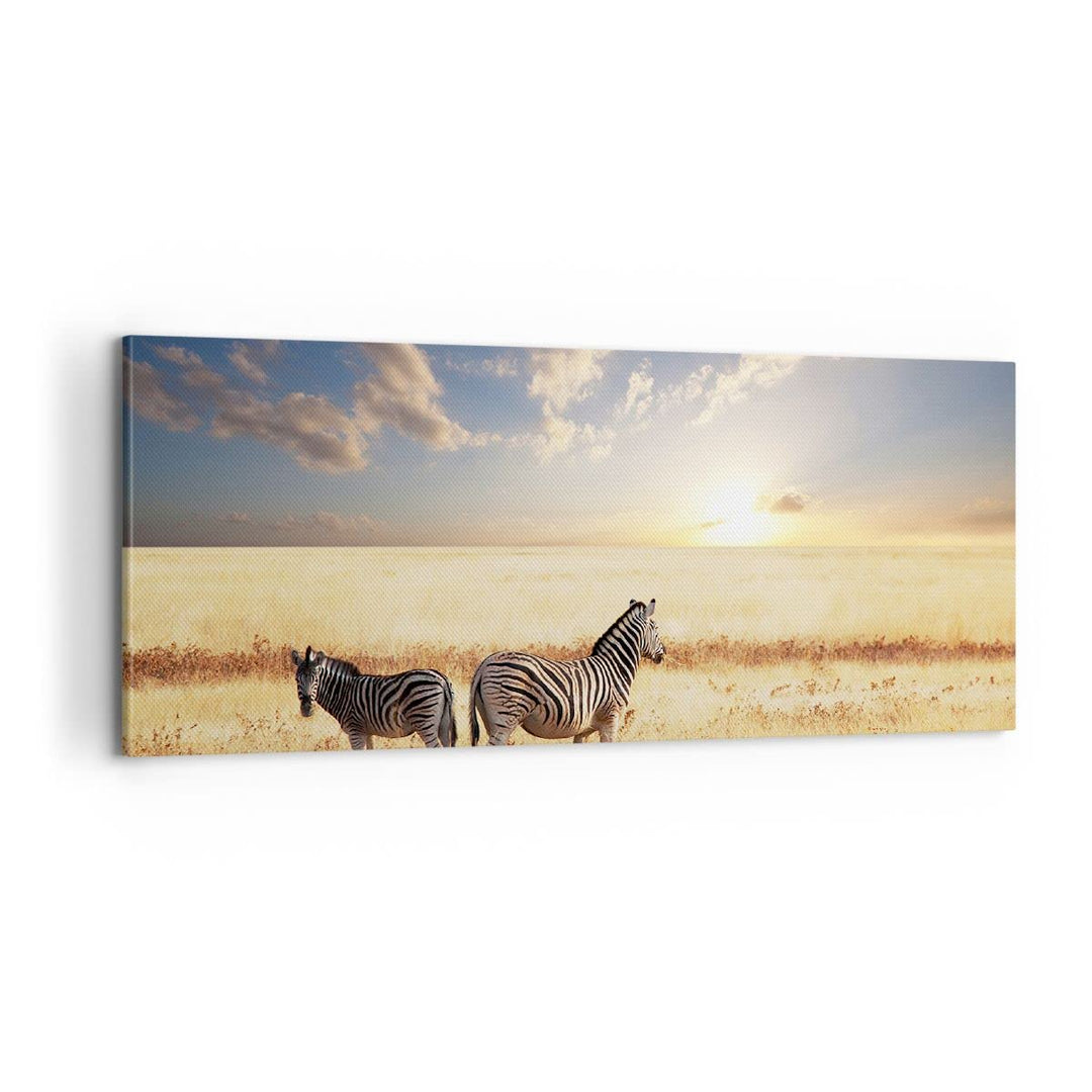 Panorama Bilder auf Leinwand 100x40cm Leinwandbild Zebra tier gestreift savanne Gross Wanddeko Bild