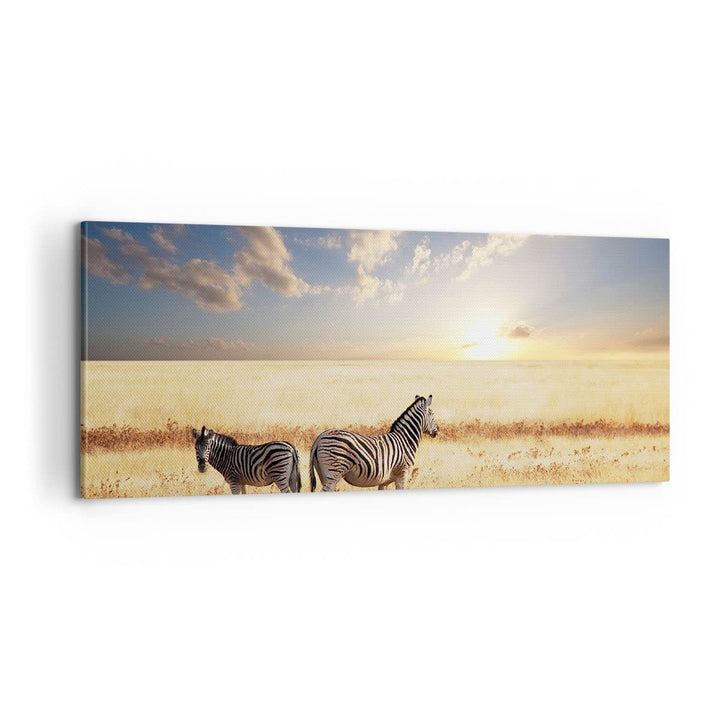 Panorama Bilder auf Leinwand 100x40cm Leinwandbild Zebra tier gestreift savanne Gross Wanddeko Bild