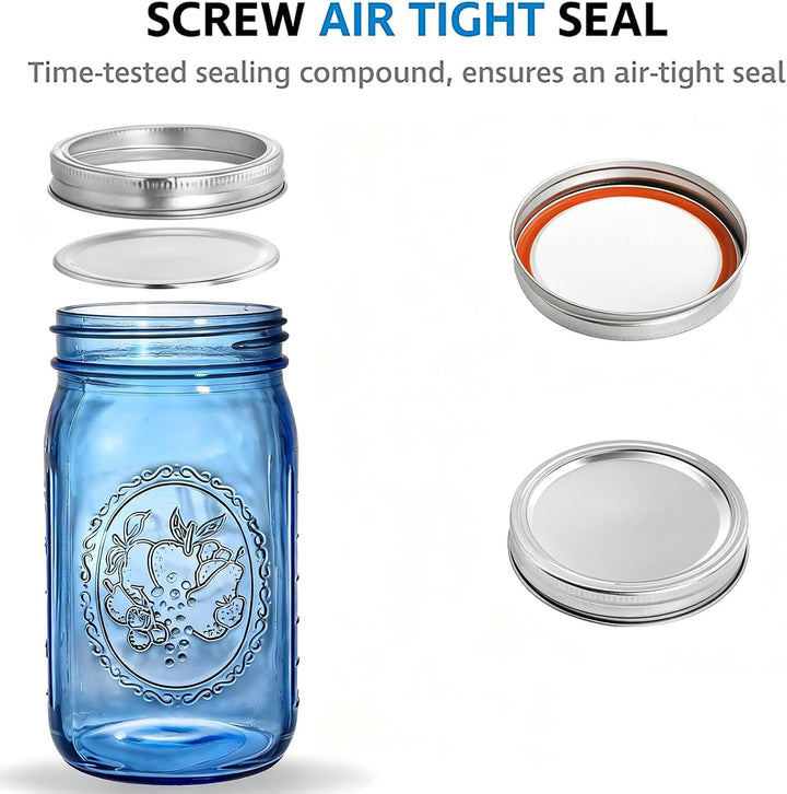 Tebery 6 Stück Vintage Blue Home Einmachgläser mit luftdichten Deckeln und Bändern, 900 ml breite Öf