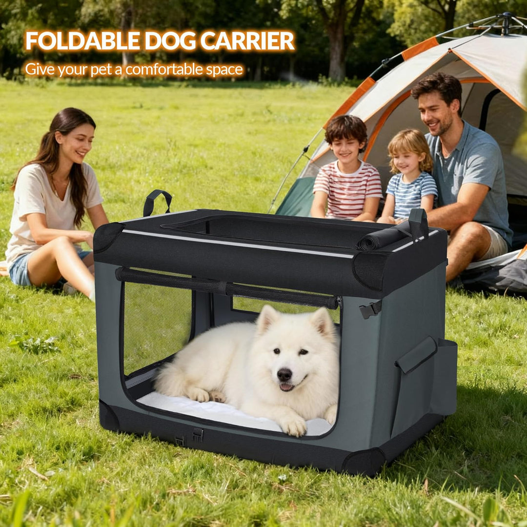 Hundebox Faltbar, 3-Türiger Transportbox Hund, 91,4 × 63,5 × 63,5 cm, Tragbare Hundetasche mit Refle