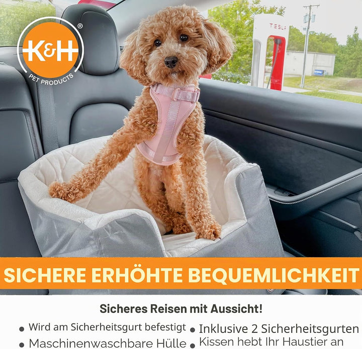 K&H Haustierprodukt Eimer Booster Hundeautositz mit Hundesicherheitsgurt für Auto, waschbarer Kleine